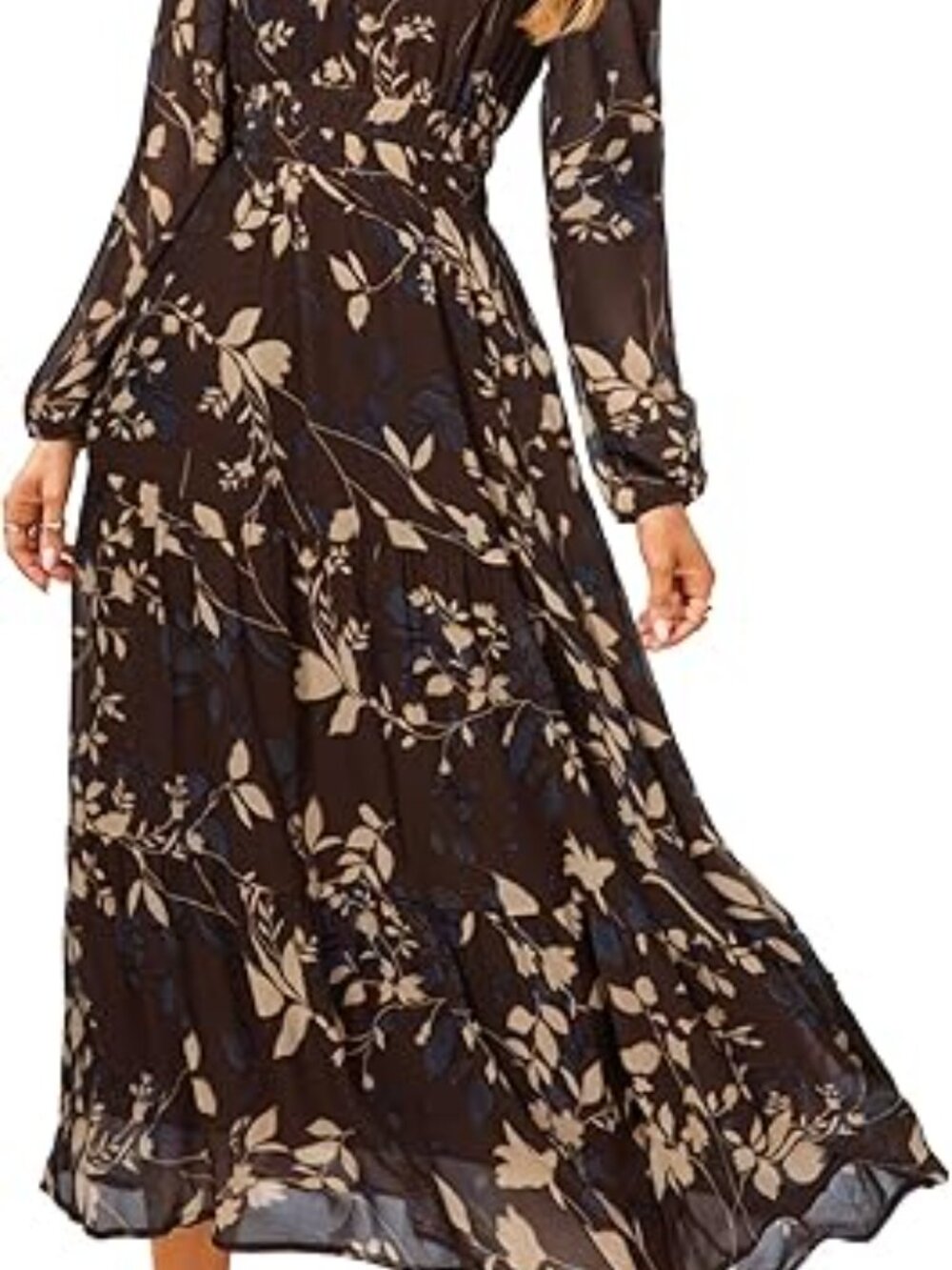Women's Floral Boho Long Sleeve Maxi Dress V Neck Empire Waist Swing Flowy Weddi - Picture 5 of 5